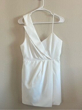 NWT - Elegant DO+BE White One-Shoulder Wrap Mini Dress